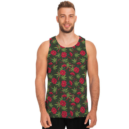 Hemp Leaves And Flowers Pattern Print Men's Tank Top