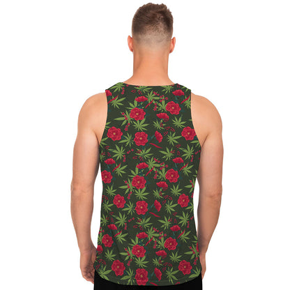 Hemp Leaves And Flowers Pattern Print Men's Tank Top