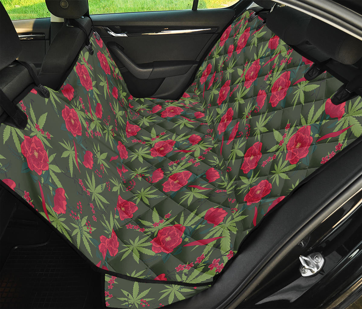 Hemp Leaves And Flowers Pattern Print Pet Car Back Seat Cover