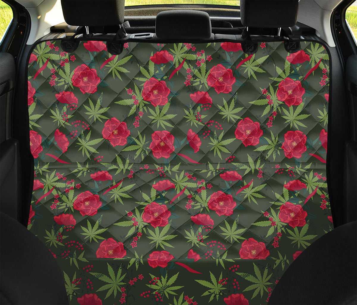 Hemp Leaves And Flowers Pattern Print Pet Car Back Seat Cover