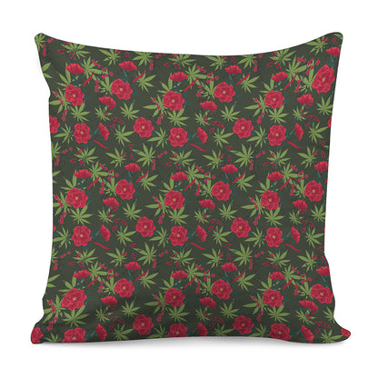 Hemp Leaves And Flowers Pattern Print Pillow Cover