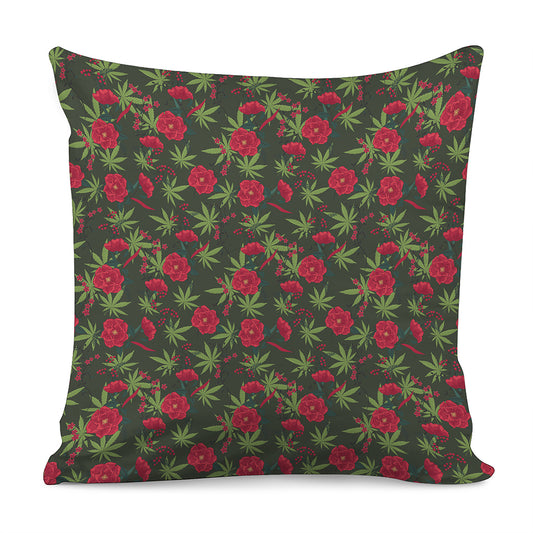 Hemp Leaves And Flowers Pattern Print Pillow Cover