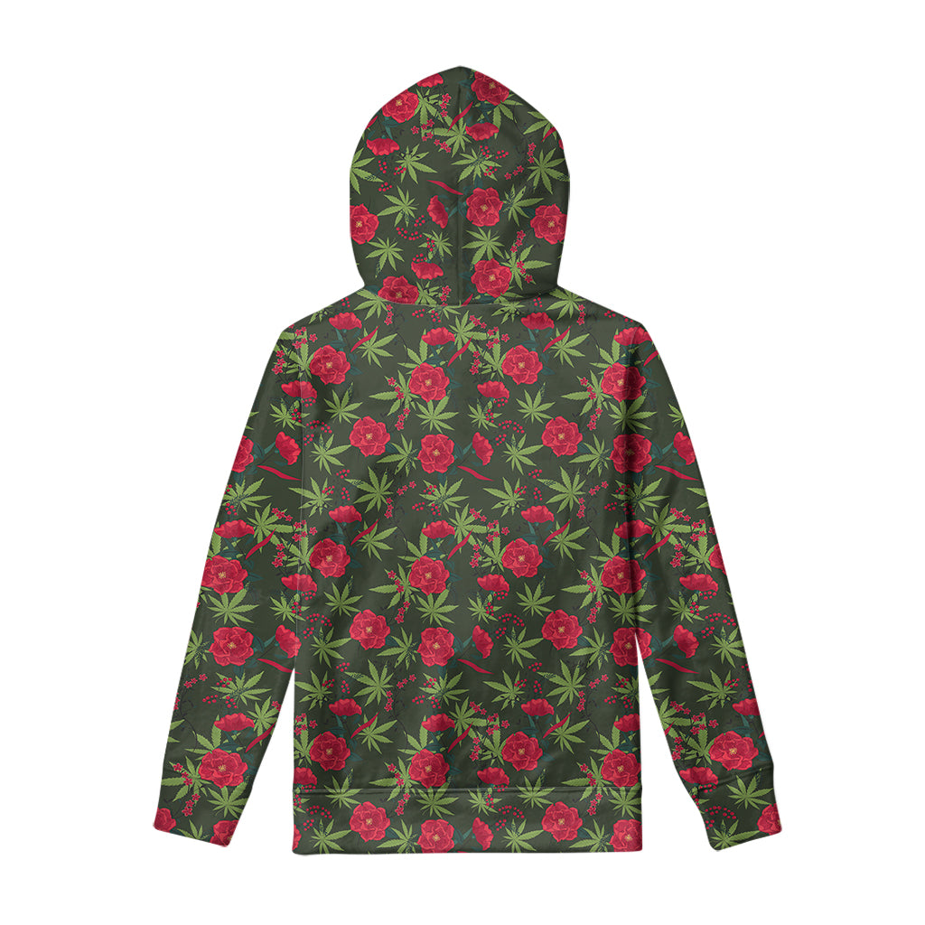 Hemp Leaves And Flowers Pattern Print Pullover Hoodie