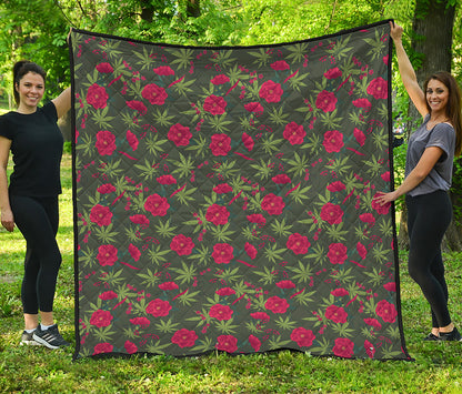 Hemp Leaves And Flowers Pattern Print Quilt