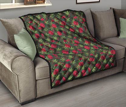 Hemp Leaves And Flowers Pattern Print Quilt