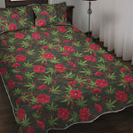 Hemp Leaves And Flowers Pattern Print Quilt Bed Set