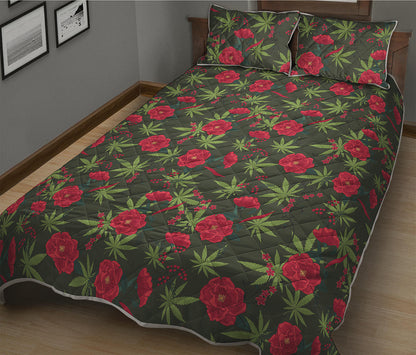 Hemp Leaves And Flowers Pattern Print Quilt Bed Set
