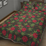 Hemp Leaves And Flowers Pattern Print Quilt Bed Set