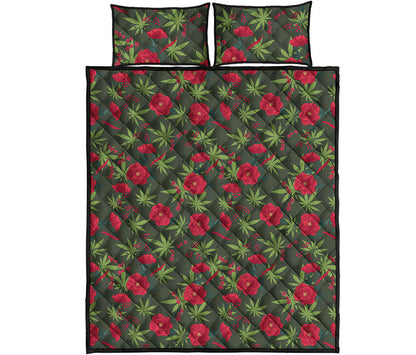 Hemp Leaves And Flowers Pattern Print Quilt Bed Set