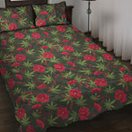 Hemp Leaves And Flowers Pattern Print Quilt Bed Set