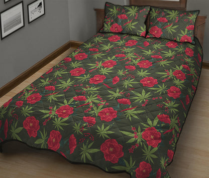 Hemp Leaves And Flowers Pattern Print Quilt Bed Set