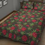 Hemp Leaves And Flowers Pattern Print Quilt Bed Set