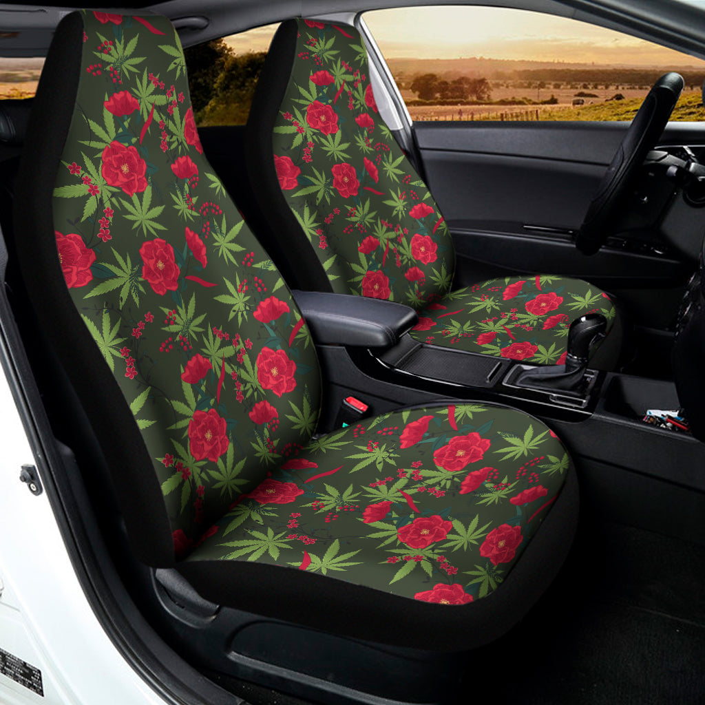 Hemp Leaves And Flowers Pattern Print Universal Fit Car Seat Covers