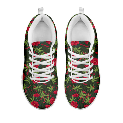 Hemp Leaves And Flowers Pattern Print White Sneakers