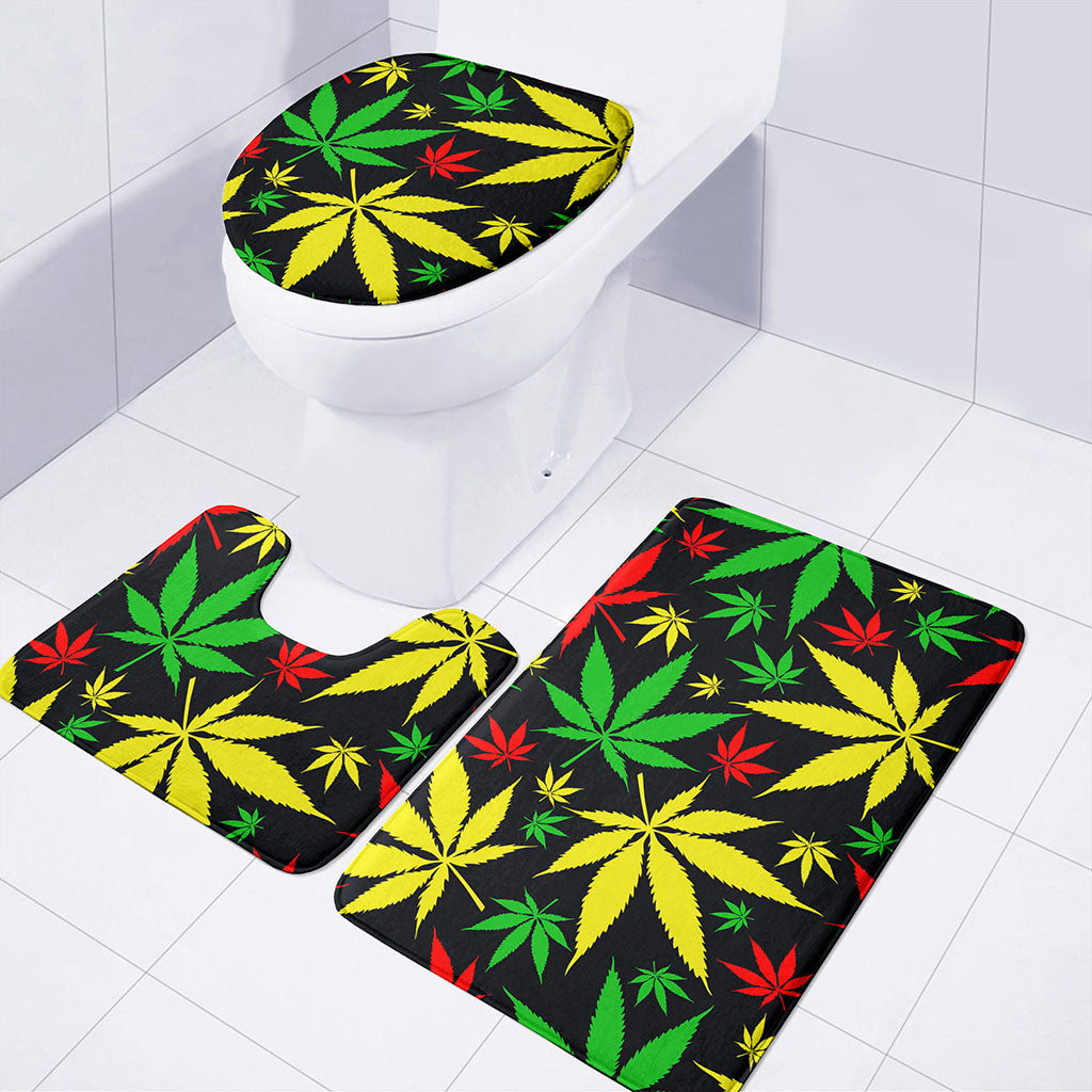Hemp Leaves Reggae Pattern Print 3 Piece Bath Mat Set