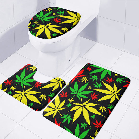 Hemp Leaves Reggae Pattern Print 3 Piece Bath Mat Set