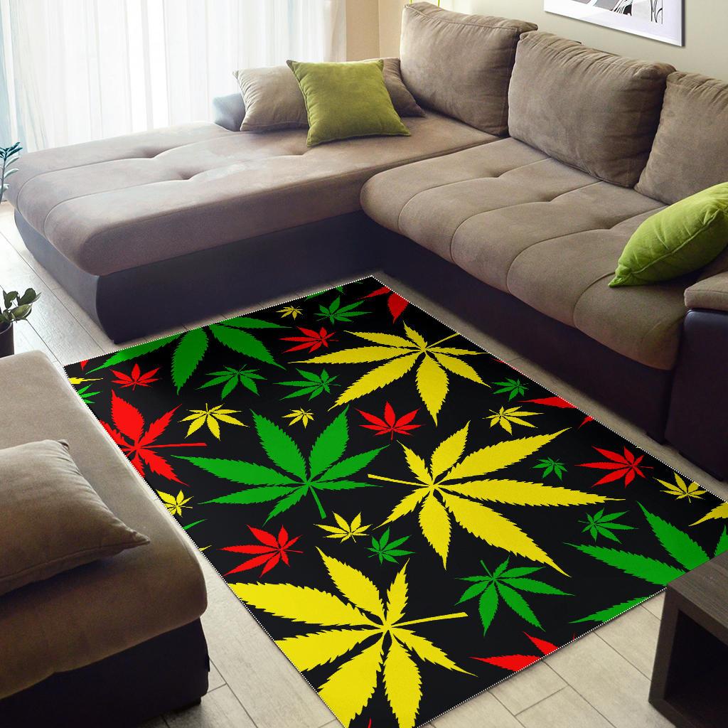 Hemp Leaves Reggae Pattern Print Area Rug GearFrost