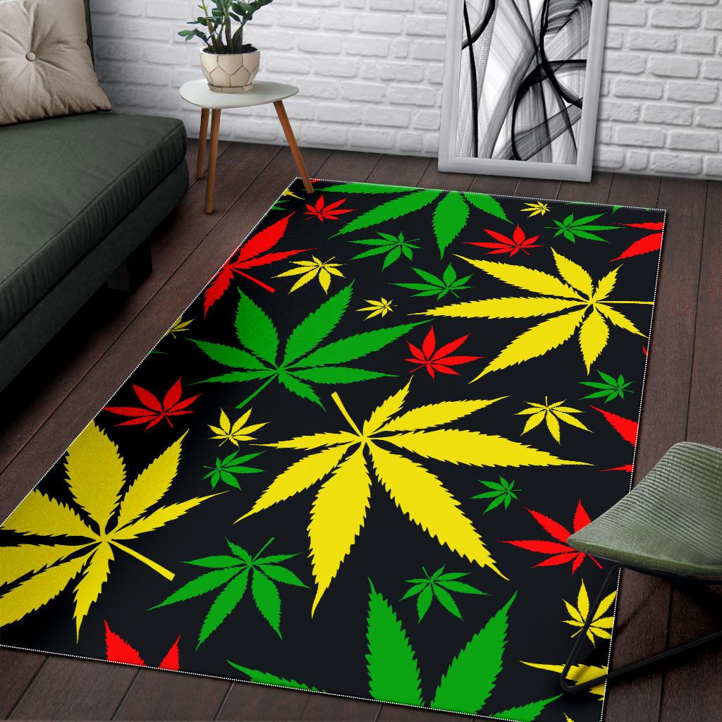 Hemp Leaves Reggae Pattern Print Area Rug GearFrost