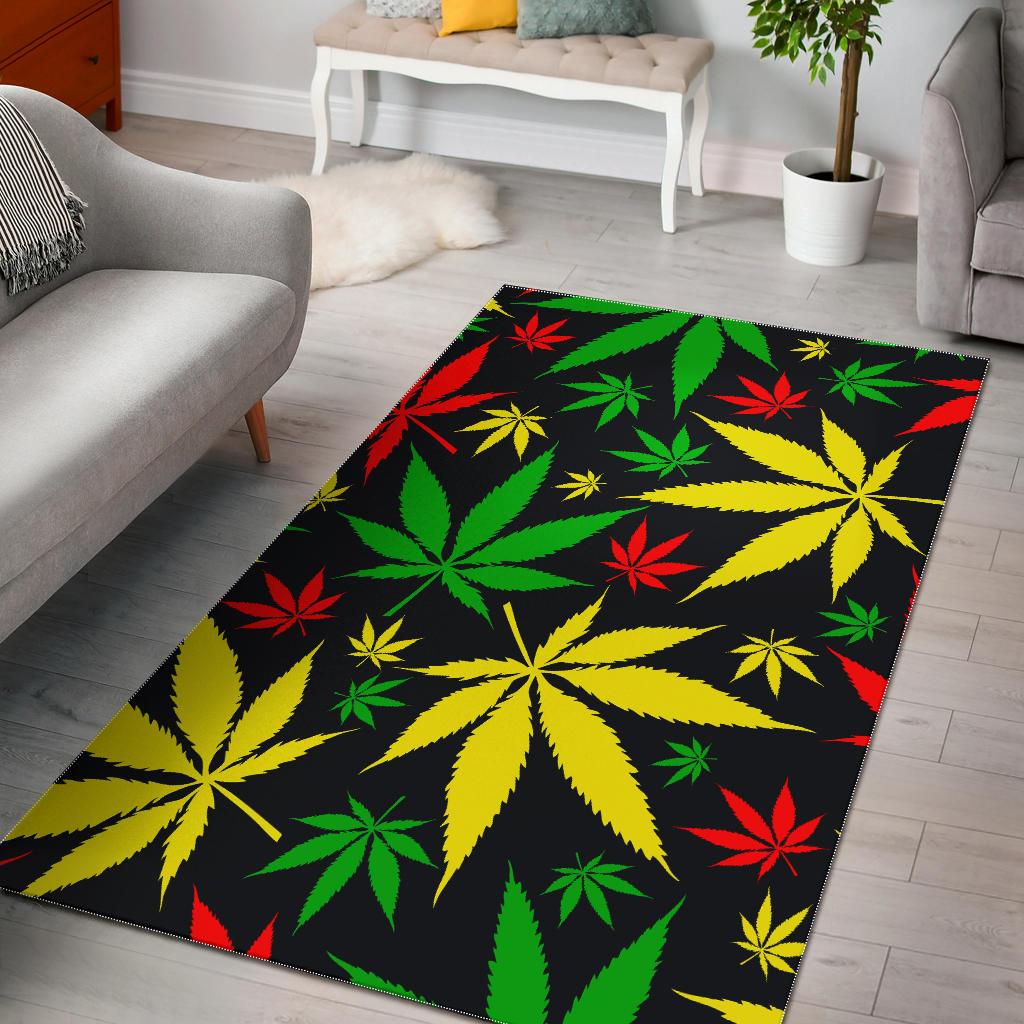 Hemp Leaves Reggae Pattern Print Area Rug GearFrost