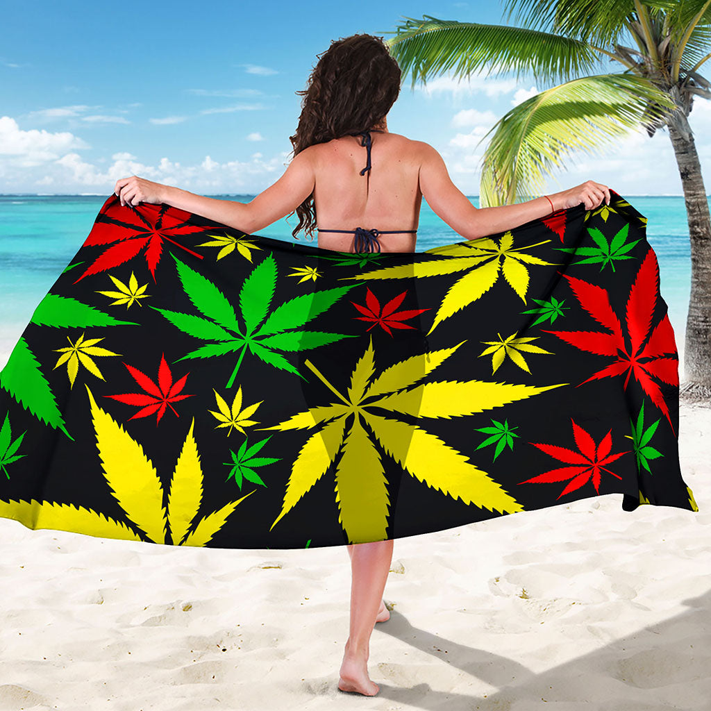 Hemp Leaves Reggae Pattern Print Beach Sarong Wrap