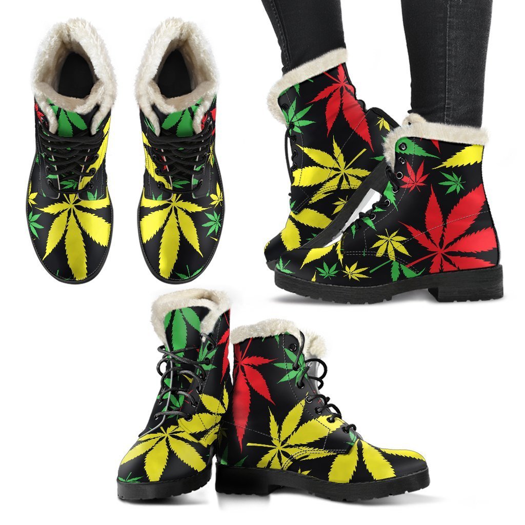 Hemp Leaves Reggae Pattern Print Comfy Boots GearFrost