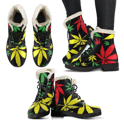 Hemp Leaves Reggae Pattern Print Comfy Boots GearFrost
