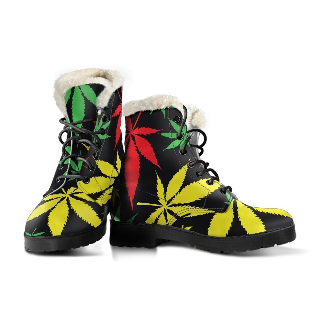 Hemp Leaves Reggae Pattern Print Comfy Boots GearFrost