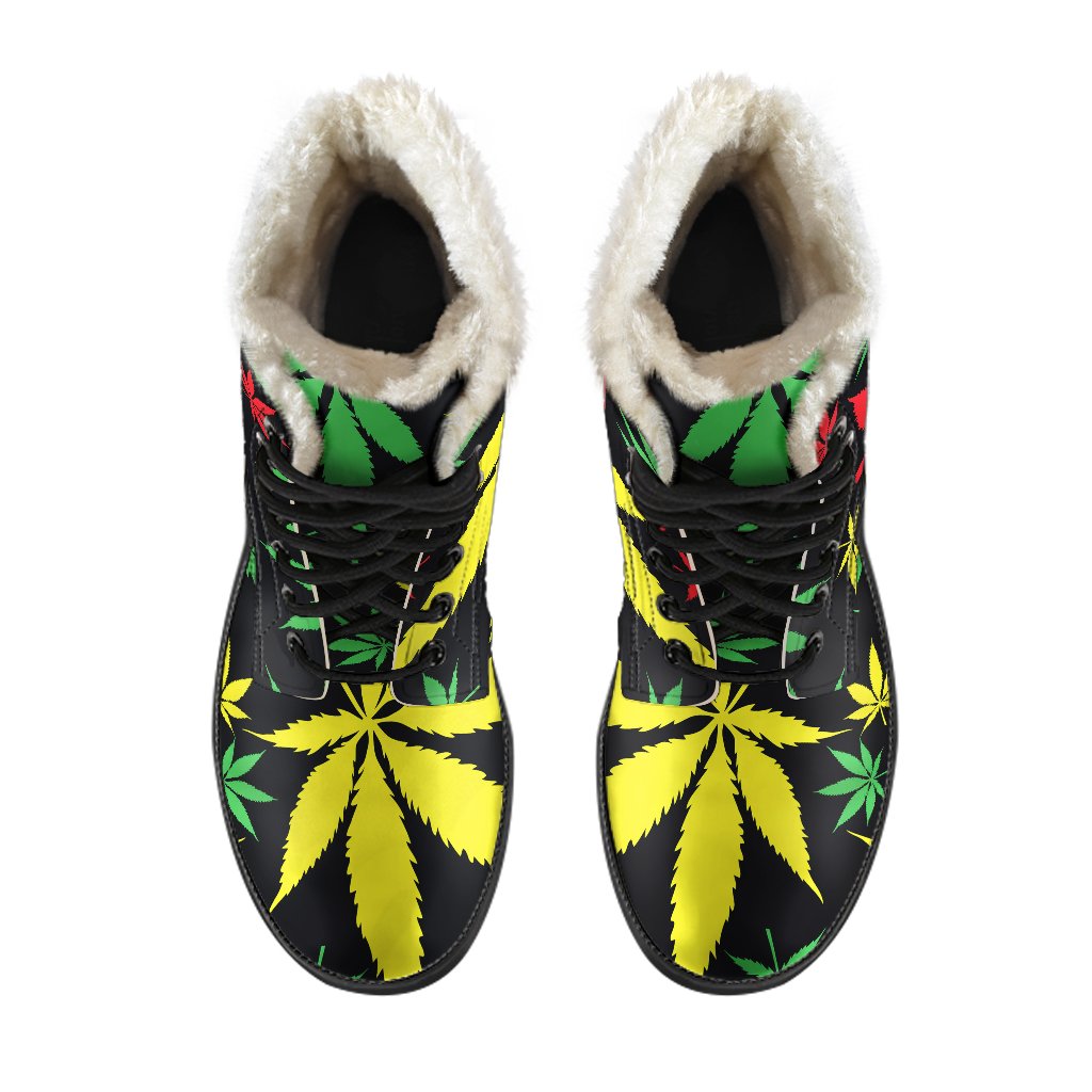 Hemp Leaves Reggae Pattern Print Comfy Boots GearFrost