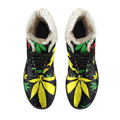 Hemp Leaves Reggae Pattern Print Comfy Boots GearFrost