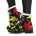 Hemp Leaves Reggae Pattern Print Faux Fur Leather Boots