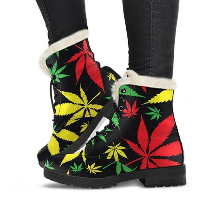 Hemp Leaves Reggae Pattern Print Comfy Boots GearFrost