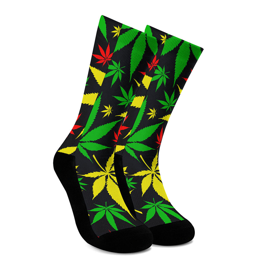 Hemp Leaves Reggae Pattern Print Crew Socks