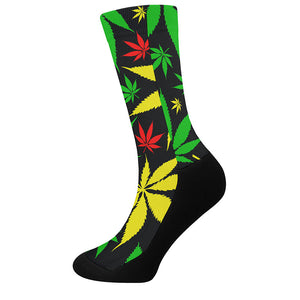 Hemp Leaves Reggae Pattern Print Crew Socks