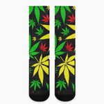 Hemp Leaves Reggae Pattern Print Crew Socks