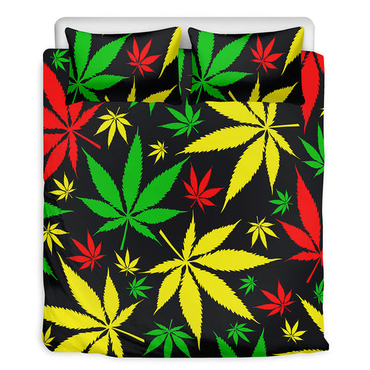 Hemp Leaves Reggae Pattern Print Duvet Cover Bedding Set