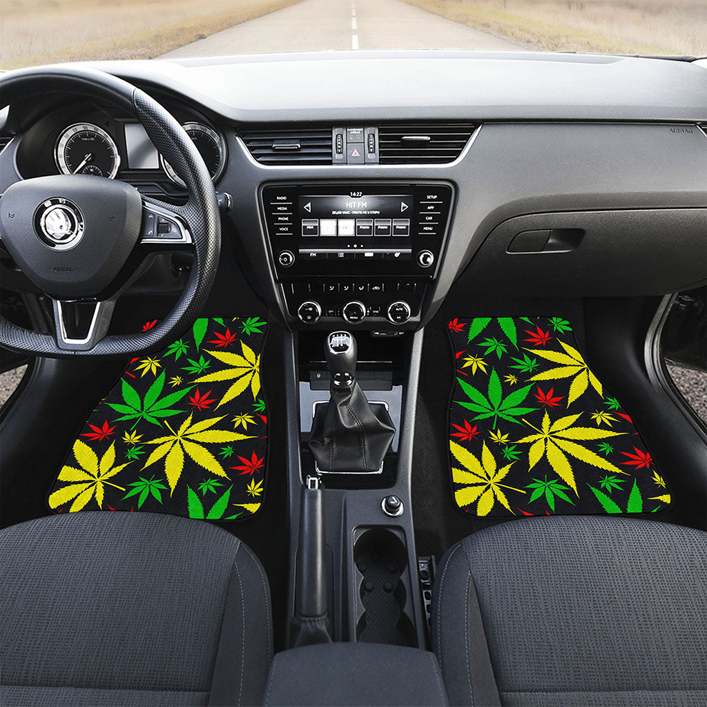 Hemp Leaves Reggae Pattern Print Front and Back Car Floor Mats