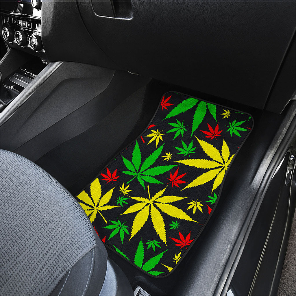 Hemp Leaves Reggae Pattern Print Front and Back Car Floor Mats