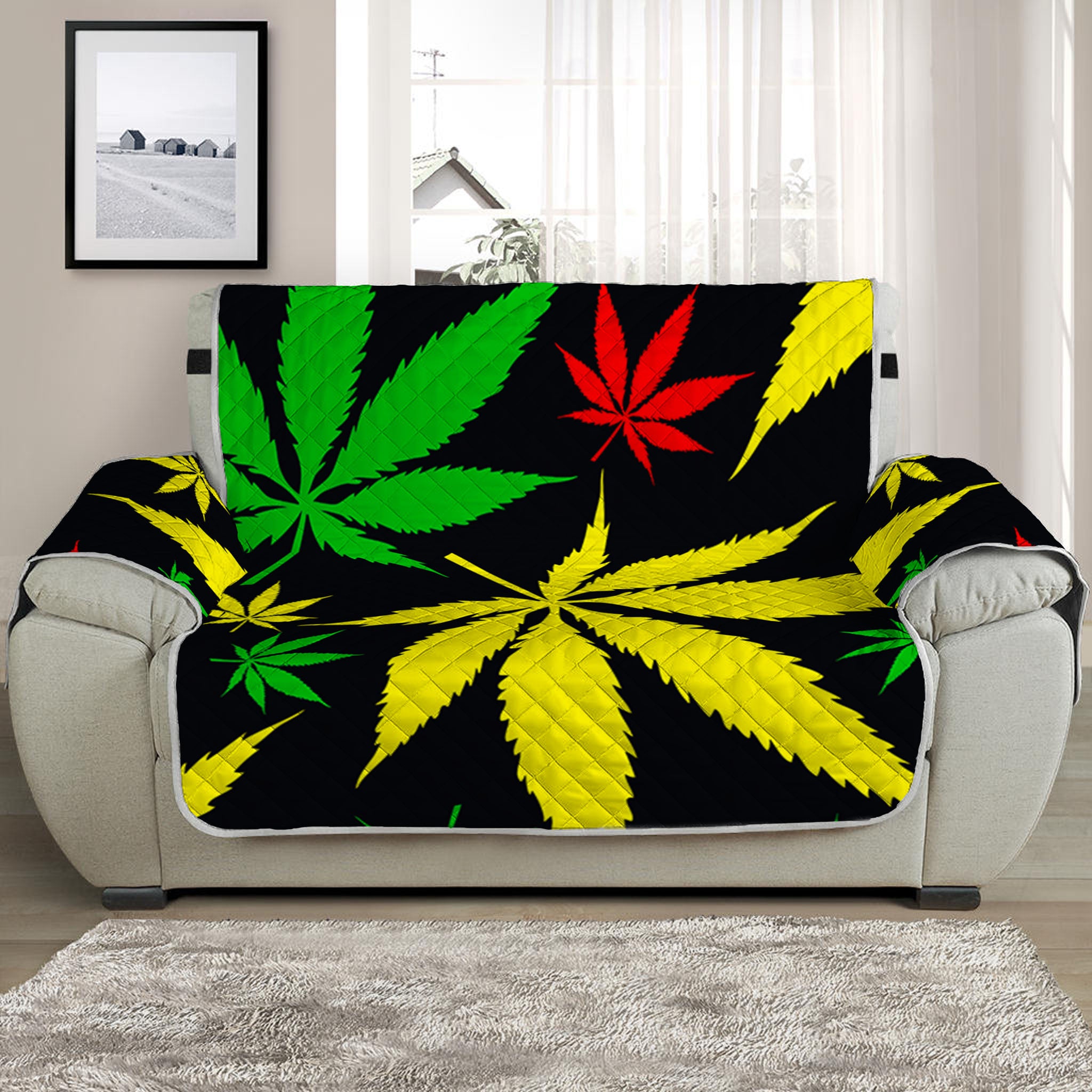 Hemp Leaves Reggae Pattern Print Half Sofa Protector