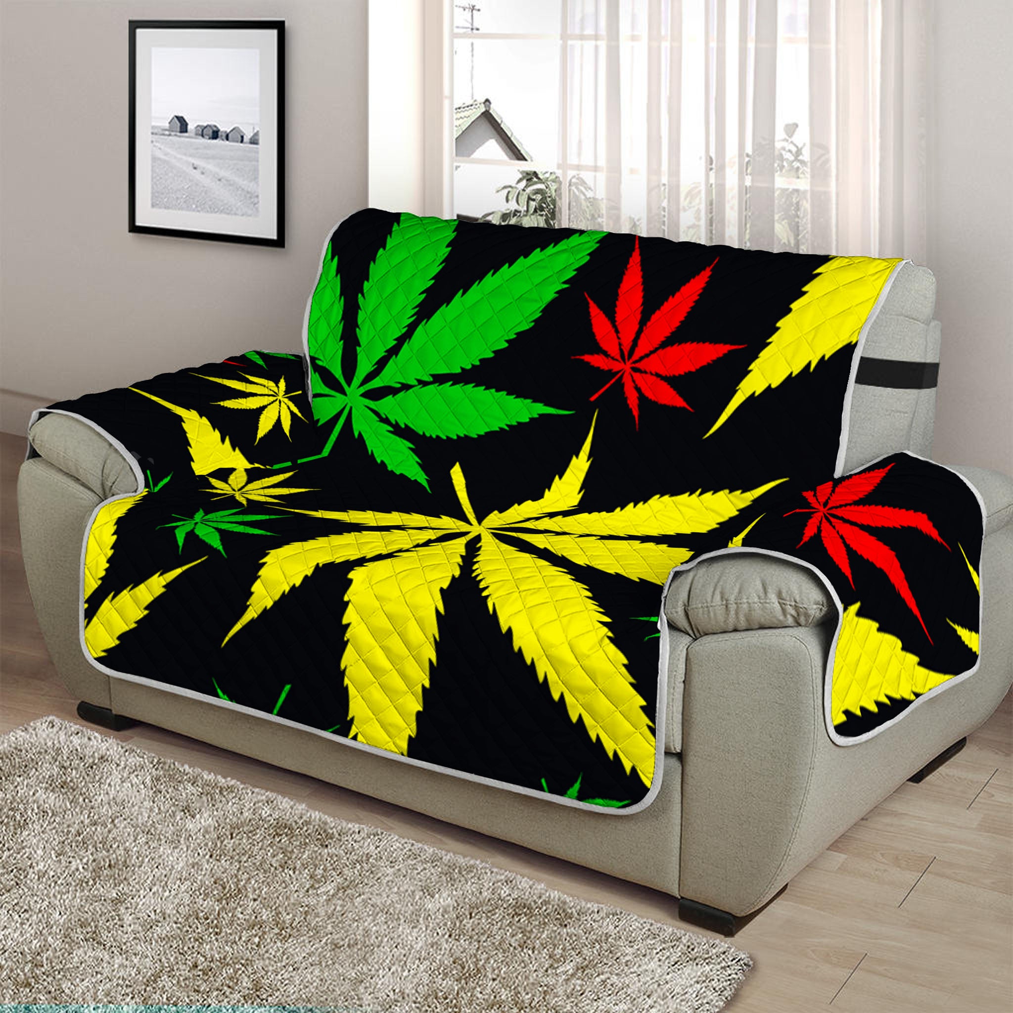 Hemp Leaves Reggae Pattern Print Half Sofa Protector