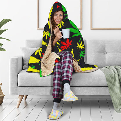 Hemp Leaves Reggae Pattern Print Hooded Blanket