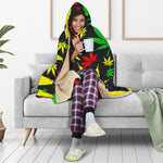 Hemp Leaves Reggae Pattern Print Hooded Blanket