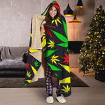 Hemp Leaves Reggae Pattern Print Hooded Blanket