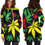 Hemp Leaves Reggae Pattern Print Hoodie Dress GearFrost