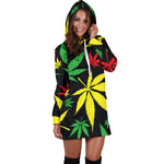 Hemp Leaves Reggae Pattern Print Hoodie Dress GearFrost