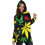 Hemp Leaves Reggae Pattern Print Hoodie Dress GearFrost