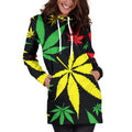 Hemp Leaves Reggae Pattern Print Pullover Hoodie Dress