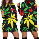 Hemp Leaves Reggae Pattern Print Hoodie Dress GearFrost