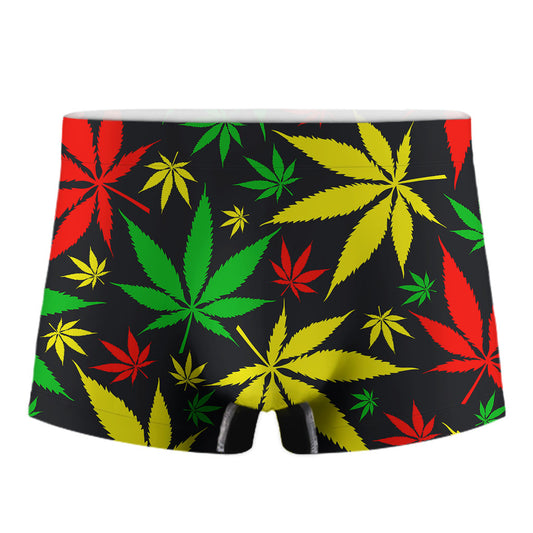 Hemp Leaves Reggae Pattern Print Men's Boxer Briefs