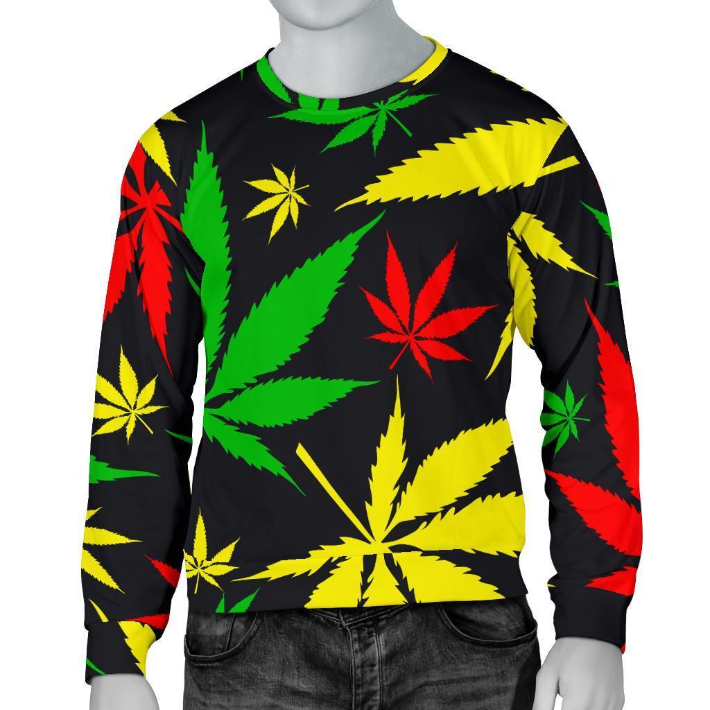 Hemp Leaves Reggae Pattern Print Men's Crewneck Sweatshirt GearFrost