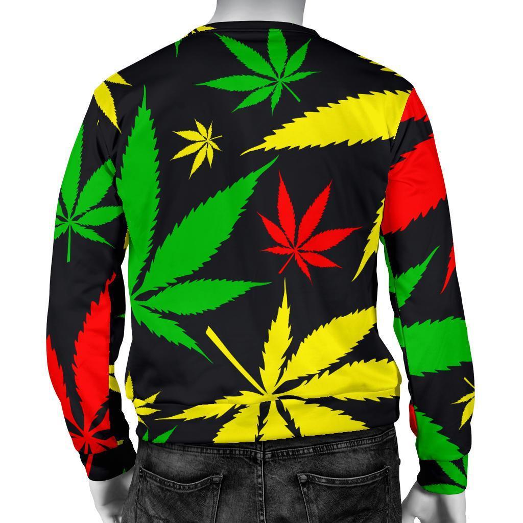 Hemp Leaves Reggae Pattern Print Men's Crewneck Sweatshirt GearFrost